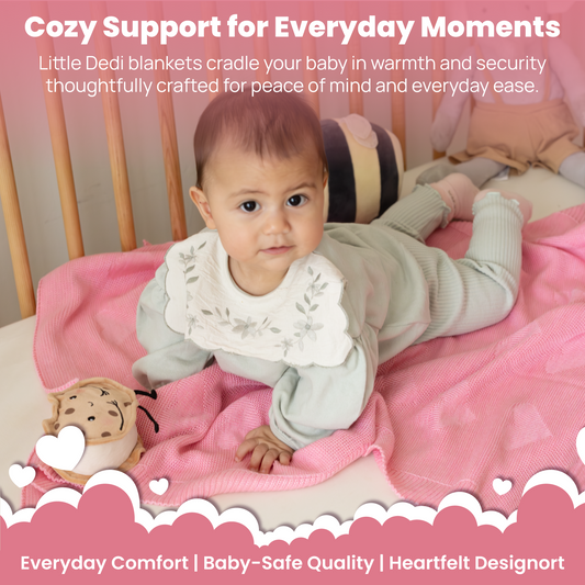 Little Dedi Soft Baby Knitted Blanket - Soft Toddler, Crib, Stroller Blanket - Neutral Swaddle and Receiving Blanket for Newborns, 30 x 40 in Pink Design: Hearts