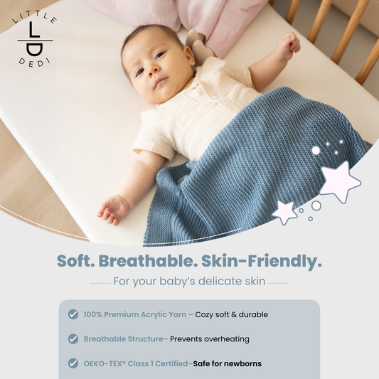 Little Dedi Alina Soft Knitted Baby Blanket, 30 x 40 in, Smoky Blue – Soft & Breathable – Oeko-Tex Certified – Lightweight & Cuddly – Perfect for Newborns, Toddlers, Cribs & Strollers