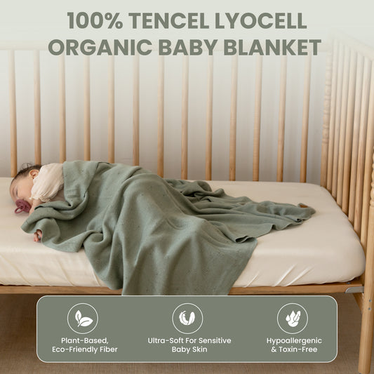 Little Dedi- 100% Tencel Lyocell Organic Baby Blanket – Double Layer, Breathable & Temperature Regulating – Oeko-TEX Certified – 30x40” – Gift Box + Ribbon Wrapped (Green)
