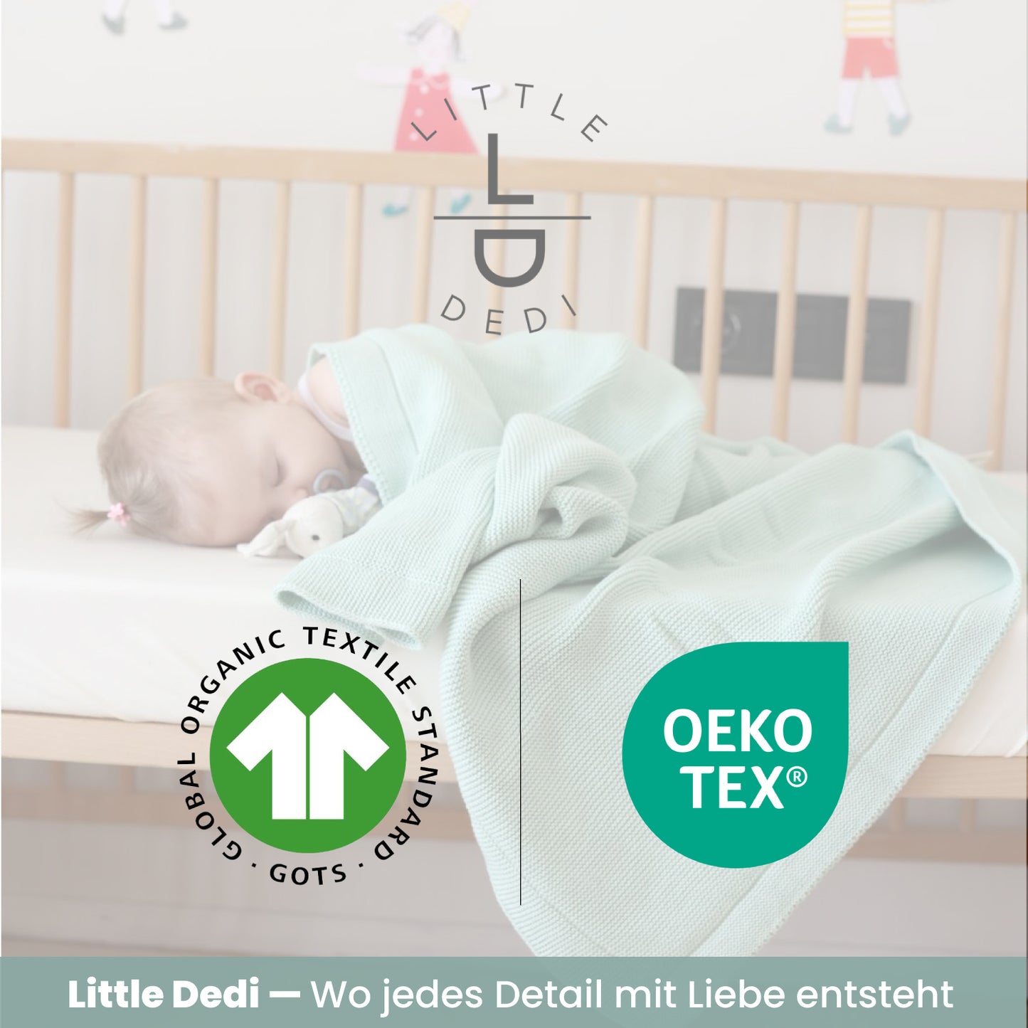 Little Dedi 100% Organic Cotton Baby Knitted Blanket with Gift Box - Soft Toddler, Crib, Stroller Blanket - Neutral Swaddle and Receiving Blanket for Newborns, 30"x40", Sage