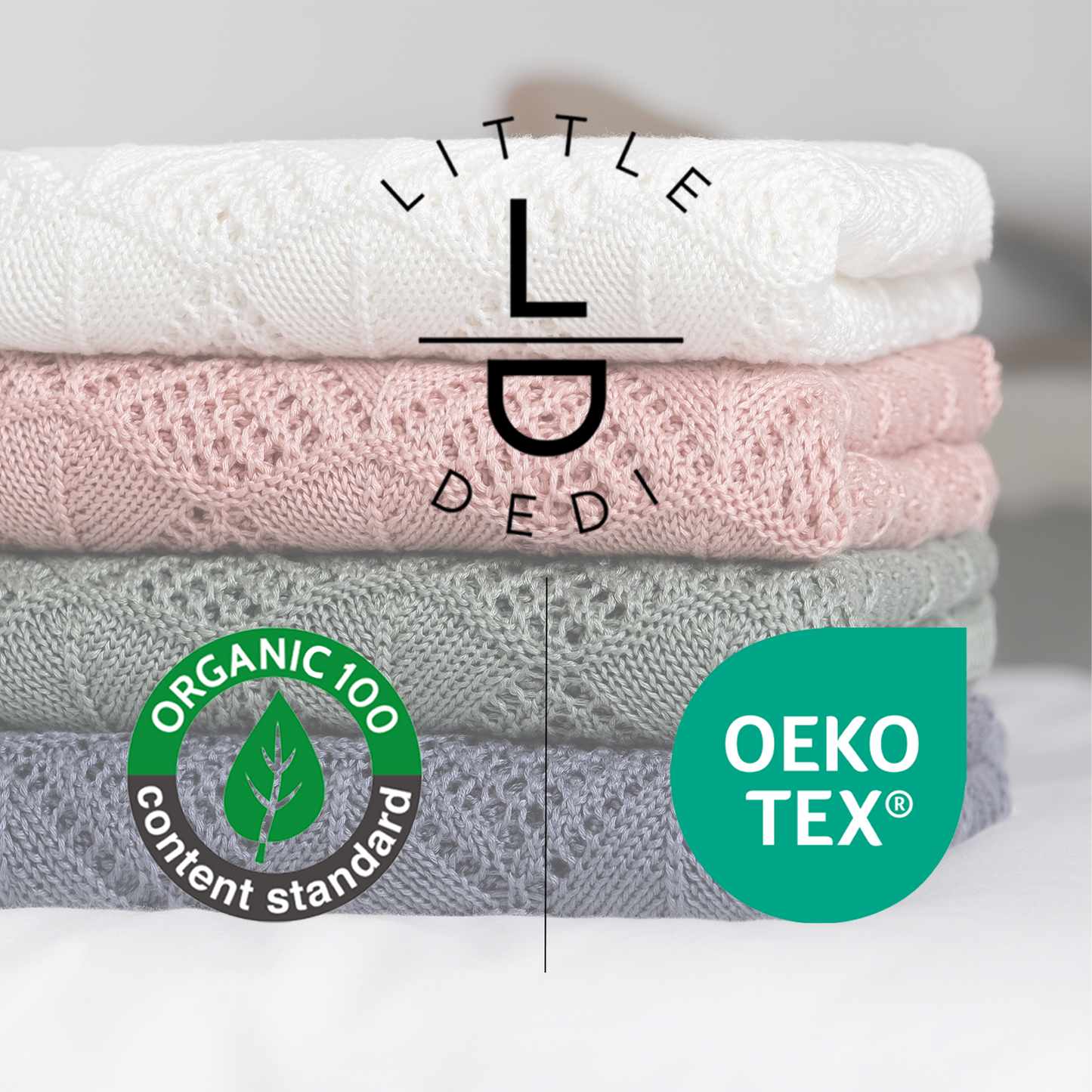 Little Dedi Hypoallergenic Baby Blanket - 30x40 Inches Grey Blue, Oeko-TEX® Certified, Thermal-Regulating, Silky Soft Knit Neutral for Girls & Boys - Swaddle, Toddler, or Receiving Blanket