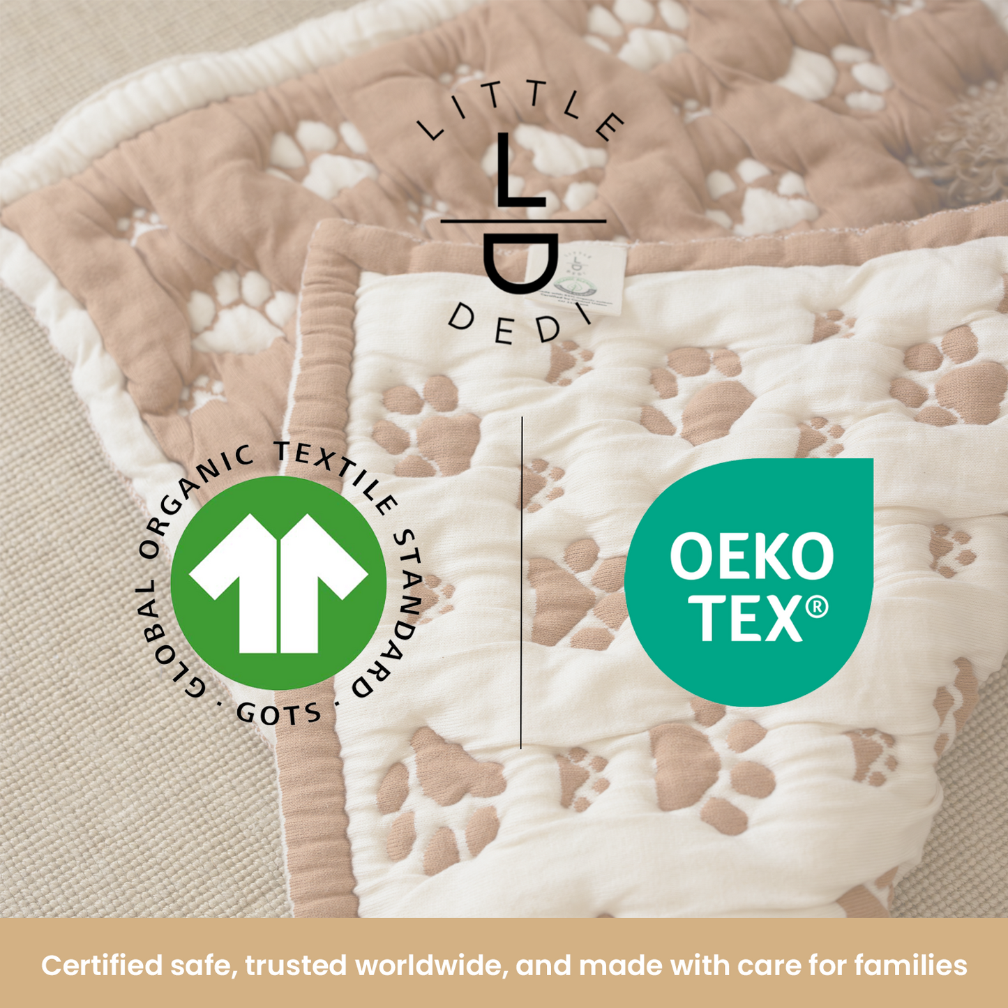 Little Dedi PetMat in Biscuit Beige | Organic Cotton Crate Pad for Small Dogs, Cats & Nursery | Seamless & Reversible | Washable | 3D Knit Comfort | 16X24 in Mat for Crates or Changing Tables