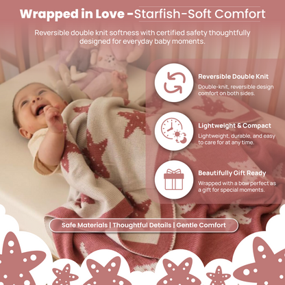 Little Dedi Baby Blanket 30x40 in – Soft, Reversible Acrylic Knit Blanket with Bow – Oeko-TEX Certified – Hearts - Starfish Antique Rose