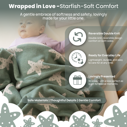 Little Dedi Baby Blanket 30x40 in – Soft, Reversible Acrylic Knit Blanket with Bow – Oeko-TEX Certified –Starfish Green