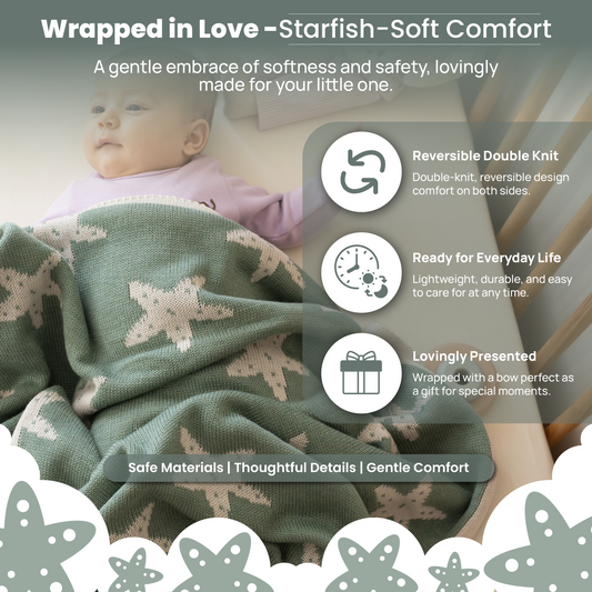 Little Dedi Baby Blanket 30x40 in – Soft, Reversible Acrylic Knit Blanket with Bow – Oeko-TEX Certified –Starfish Green