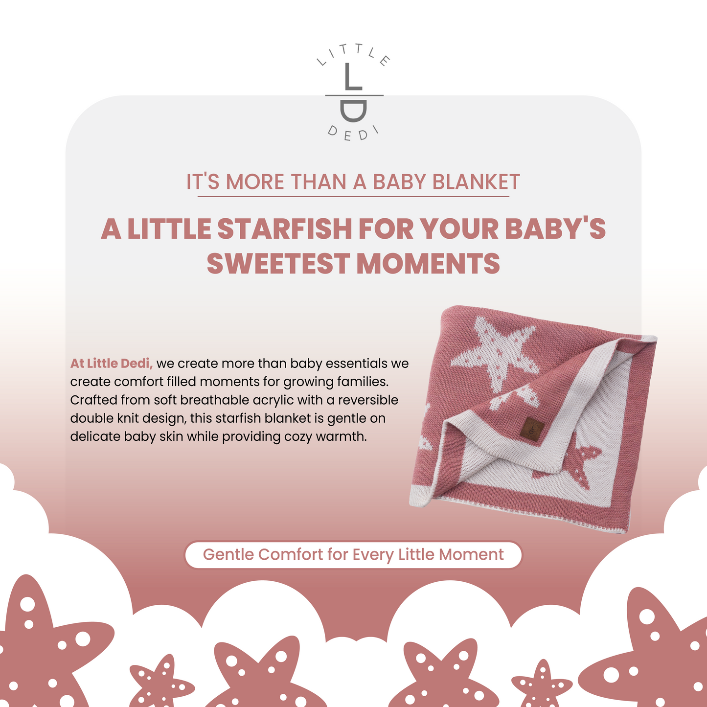Little Dedi Baby Blanket 30x40 in – Soft, Reversible Acrylic Knit Blanket with Bow – Oeko-TEX Certified – Hearts - Starfish Antique Rose