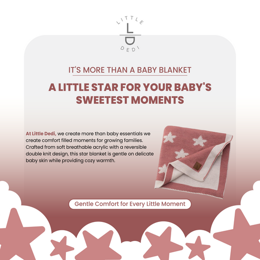 Little Dedi Baby Blanket 30x40 in – Soft, Reversible Acrylic Knit Blanket with Bow – Oeko-TEX Certified – Stars - Antique Pink/Beige