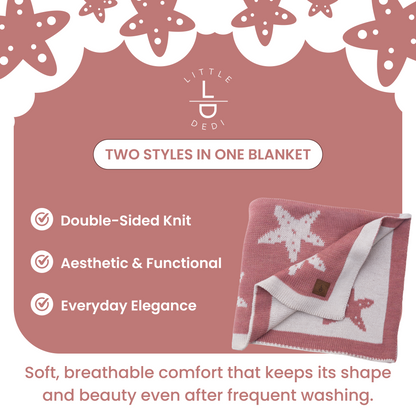 Little Dedi Baby Blanket 30x40 in – Soft, Reversible Acrylic Knit Blanket with Bow – Oeko-TEX Certified – Hearts - Starfish Antique Rose