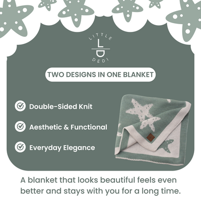 Little Dedi Baby Blanket 30x40 in – Soft, Reversible Acrylic Knit Blanket with Bow – Oeko-TEX Certified –Starfish Green