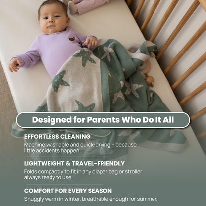 Little Dedi Baby Blanket 30x40 in – Soft, Reversible Acrylic Knit Blanket with Bow – Oeko-TEX Certified –Starfish Green
