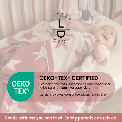 Little Dedi Baby Blanket 30x40 in – Soft, Reversible Acrylic Knit Blanket with Bow – Oeko-TEX Certified – Hearts - Starfish Antique Rose