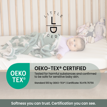 Little Dedi Baby Blanket 30x40 in – Soft, Reversible Acrylic Knit Blanket with Bow – Oeko-TEX Certified –Starfish Green