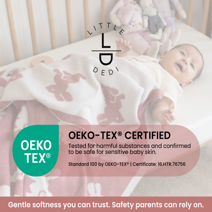Little Dedi Bebek Battaniyesi 30x40 in – Yumuşak, Çift Taraflı Akrilik Örme Battaniye Kurdeleli – Oeko-TEX Sertifikalı – Tavşan Antik Gül