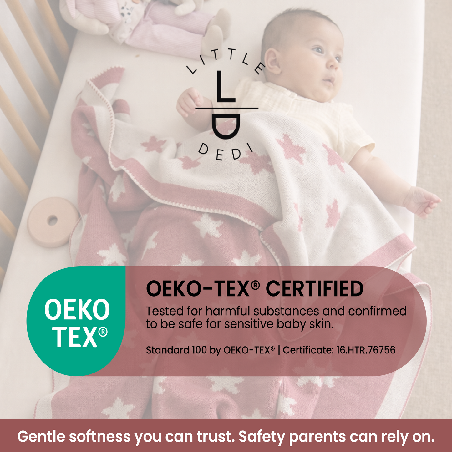 Little Dedi Bebek Battaniyesi 76x101 cm – Yumuşak, Çift Taraflı Akrilik Örgü Battaniye, Kurdeleli – Oeko-TEX Sertifikalı – Yıldızlar - Antik Pembe/Bej