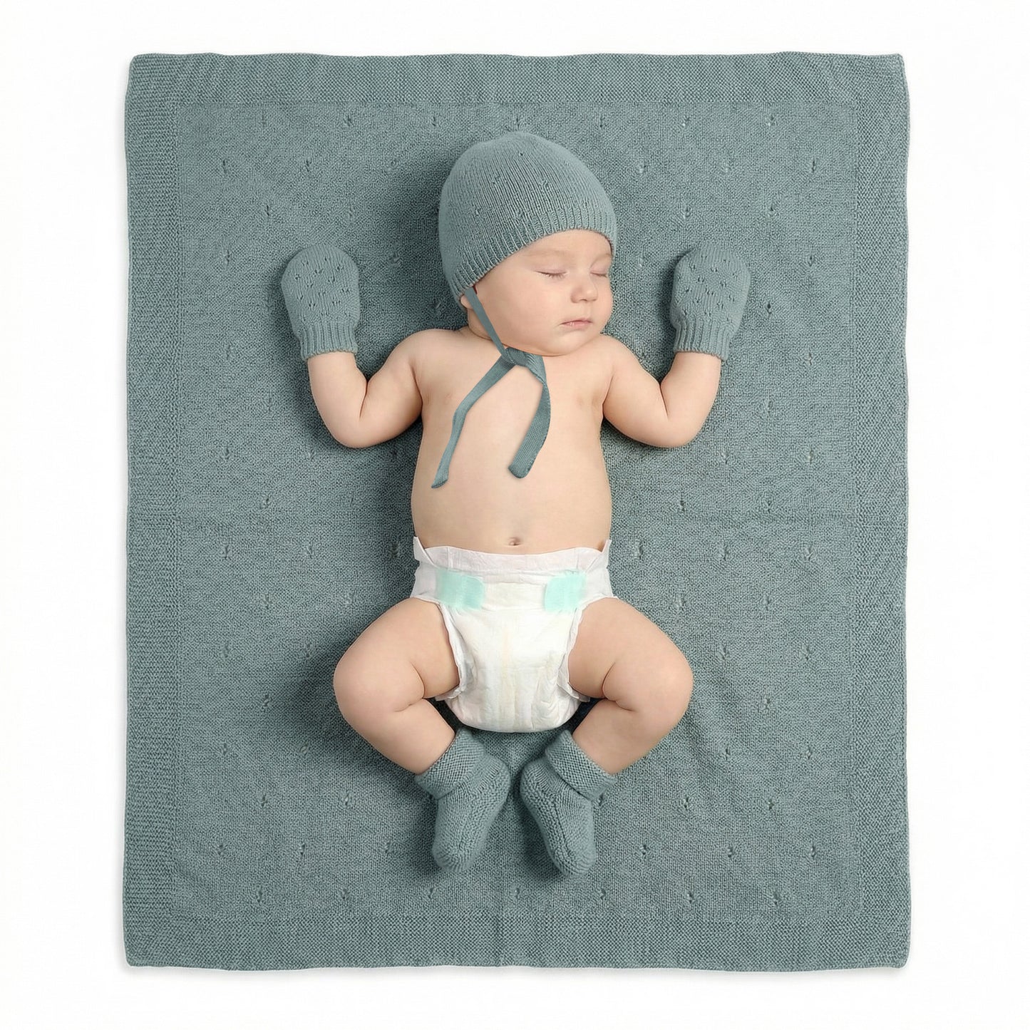 Little Dedi Soft Baby Blanket Gift Set Green– Includes Soft Knit Pointelle Blanket 30"x40", Baby Hat, Gloves & Booties – Eco-Friendly Newborn Essentials in Gift Box
