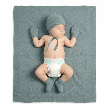 Little Dedi Soft Baby Blanket Gift Set Green– Includes Soft Knit Pointelle Blanket 30"x40", Baby Hat, Gloves & Booties – Eco-Friendly Newborn Essentials in Gift Box