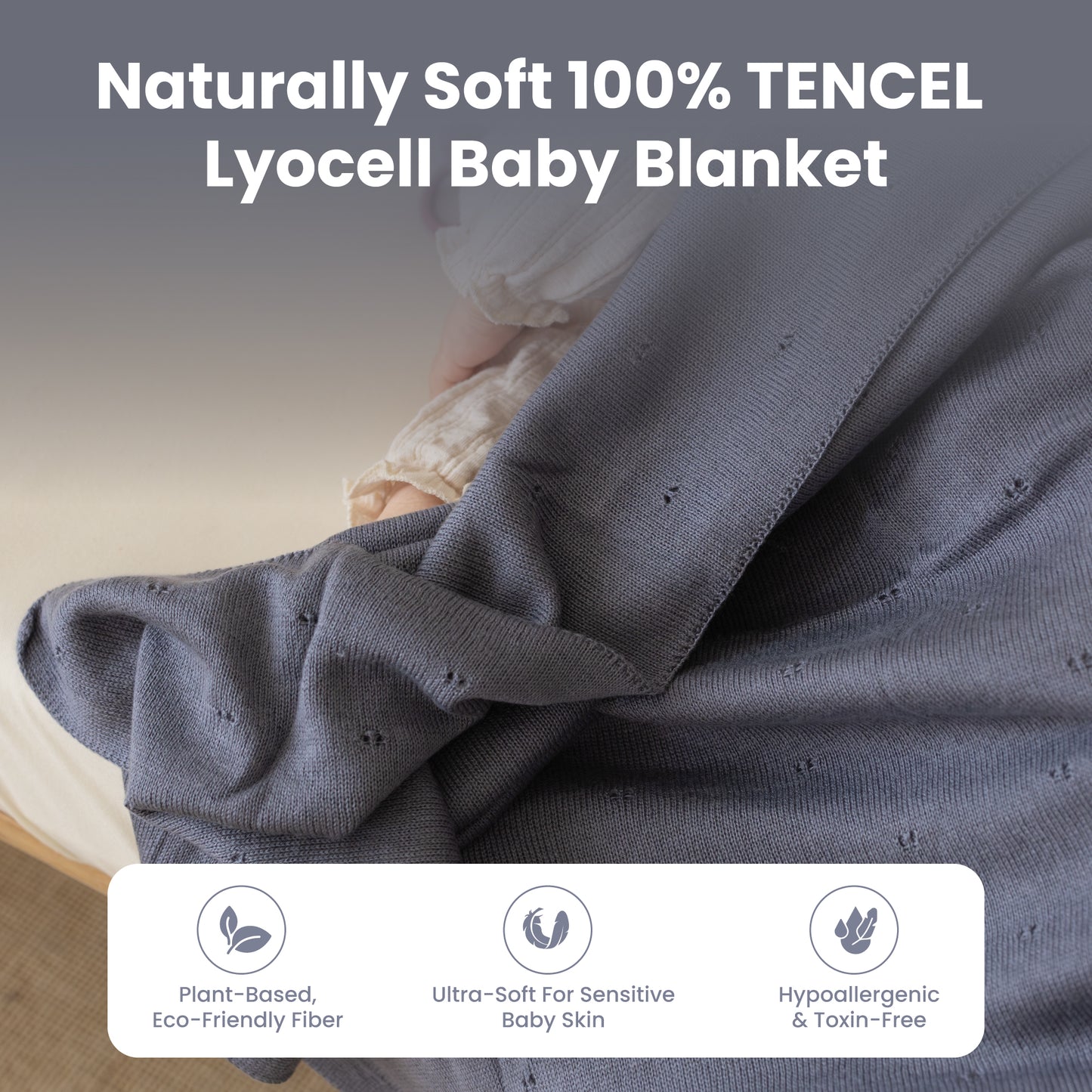 Little Dedi- 100% Tencel Lyocell Organic Baby Blanket – Double Layer, Breathable & Temperature Regulating – Oeko-TEX Certified – 30x40” – Gift Box + Ribbon Wrapped (Grey Blue)