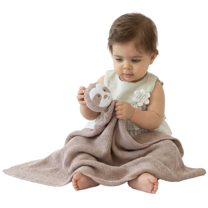 Little Dedi 100% Organic Cotton Baby Blanket, Stone, 80 x 100 cm, Sloth Design, Handmade Soft & Breathable Infant Swaddle Blanket, Crib, Stroller