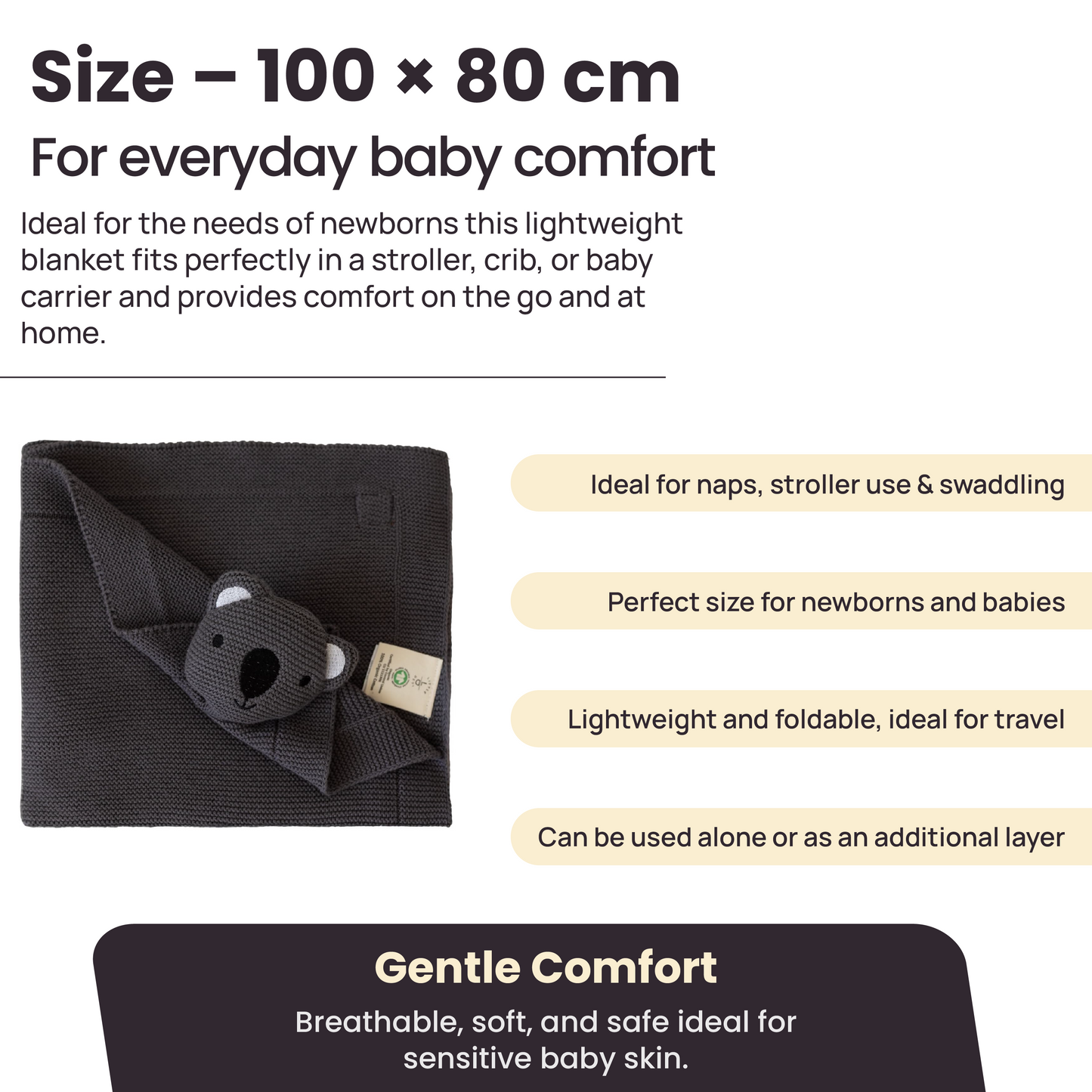Little Dedi 100% Organic Cotton Baby Blanket with Koala Comforter – Soft Swaddle Blanket for Newborns, Crib & Pram Bedding