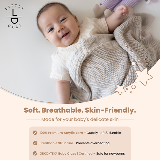 Little Dedi Soft Baby Knitted Blanket - Soft Toddler, Crib, Stroller Blanket - Neutral Swaddle and Receiving Blanket for Newborns, 30 x 40 in, Stone