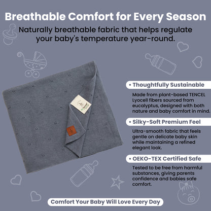 Little Dedi- 100% Tencel Lyocell Organic Baby Blanket – Double Layer, Breathable & Temperature Regulating – Oeko-TEX Certified – 30x40” – Gift Box + Ribbon Wrapped (Grey Blue)