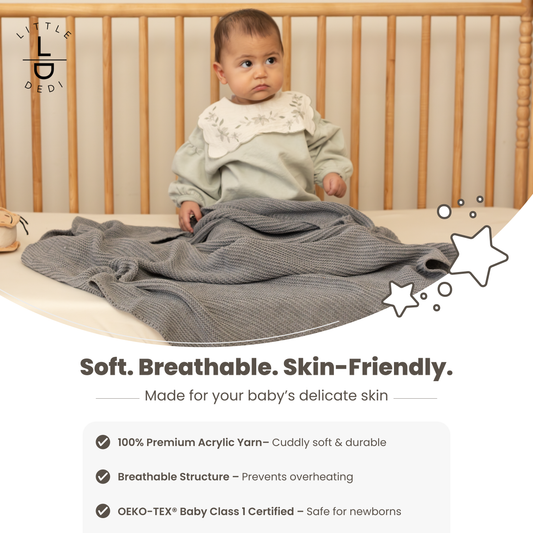 Little Dedi Soft Baby Knitted Blanket - Soft Toddler, Crib, Stroller Blanket - Neutral Swaddle and Receiving Blanket for Newborns, 30"x40", Light Grey