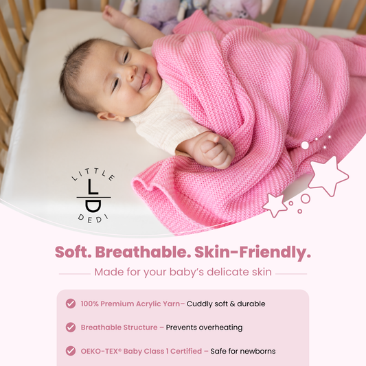 Little Dedi Alina Pink Baby Blanket – Soft Knitted Blanket for Babies 31 x 39 in, – Cuddly & Breathable – Oeko-TEX Certified – Ideal for Newborns, Strollers & Cribs