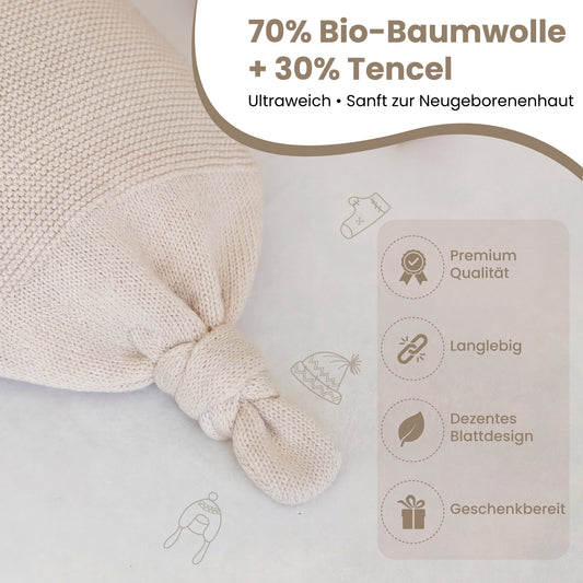 Little Dedi Soma Baby Knit Cocoon – 70% Organic Cotton & 30% Tencel Swaddle Sack for Newborns | Seamless Breathable Cocoon with Adjustable Knot | Lightweight Natural Beige | Gift Basket Included