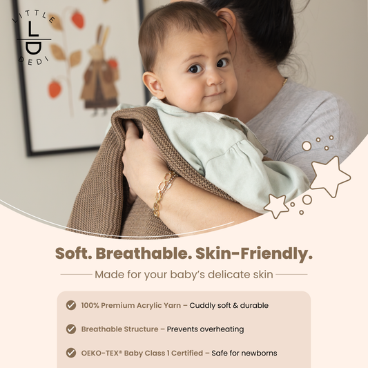 Little Dedi Soft Baby Knitted Blanket - Soft Toddler, Crib, Stroller Blanket - Neutral Swaddle and Receiving Blanket for Newborns, 30"x40", Mocha Meringue