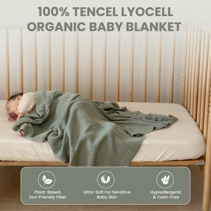 Little Dedi - %100 Tencel Lyocell Organik Bebek Battaniyesi – Çift Katlı, Nefes Alabilir ve Sıcaklık Düzenleyici – Oeko-TEX Sertifikalı – 76x101 cm – Hediye Kutusu + Kurdele Sargılı (Yeşil)