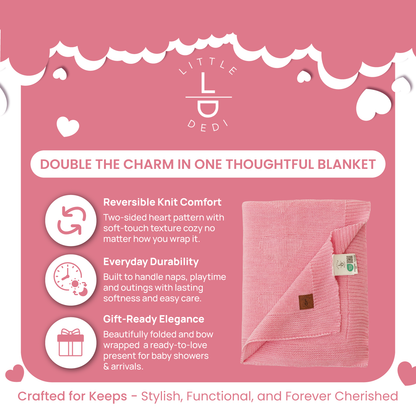Little Dedi Soft Baby Knitted Blanket - Soft Toddler, Crib, Stroller Blanket - Neutral Swaddle and Receiving Blanket for Newborns, 30 x 40 in Pink Design: Hearts