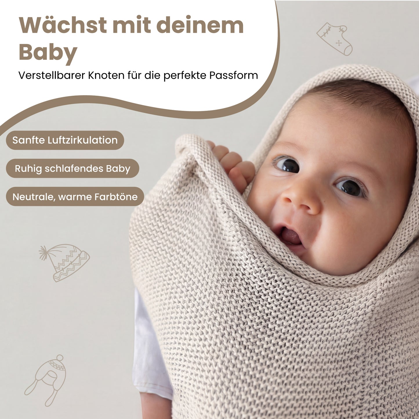 Little Dedi Soma Bebek Örgü Kozası – Yenidoğanlar İçin %70 Organik Pamuk ve %30 Tencel Kundak Torbası | Ayarlanabilir Düğümlü Dikişsiz Nefes Alabilen Koza | Hafif Doğal Bej | Hediye Sepeti Dahil
