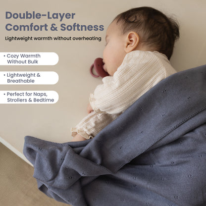 Little Dedi- 100% Tencel Lyocell Organic Baby Blanket – Double Layer, Breathable & Temperature Regulating – Oeko-TEX Certified – 30x40” – Gift Box + Ribbon Wrapped (Grey Blue)