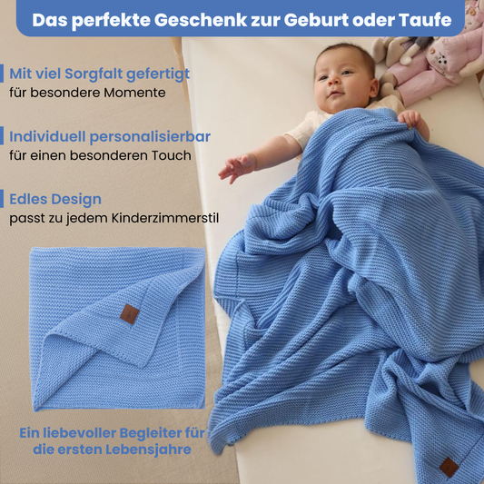 Little Dedi Soft Knitted Baby Blanket with Star Pattern – Newborn Gift for Boys – 31 x 39 in, Blue – Oeko-TEX 100 Certified – Cuddly Blanket – Ideal for Baby Car Seat