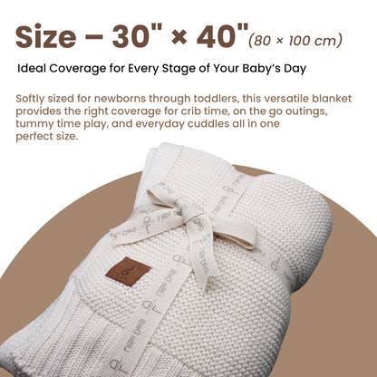Little Dedi Organik Bebek Battaniyesi Hediye Seti, Yeniden Kullanılabilir Sepet ile – Ultra Yumuşak GOTS Pamuk ve Tencel Örgü – Yenidoğanlar ve Bebekler için 76x102 Nefes Alabilen Süveter Örgü Battaniye – Earth Ivory (Bej)