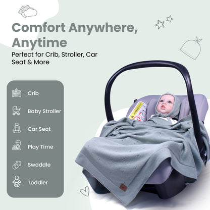 Little Dedi Soft Baby Blanket Gift Set Green– Includes Soft Knit Pointelle Blanket 30"x40", Baby Hat, Gloves & Booties – Eco-Friendly Newborn Essentials in Gift Box