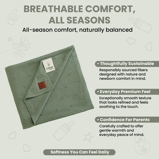 Little Dedi- 100% Tencel Lyocell Organic Baby Blanket – Double Layer, Breathable & Temperature Regulating – Oeko-TEX Certified – 30x40” – Gift Box + Ribbon Wrapped (Green)