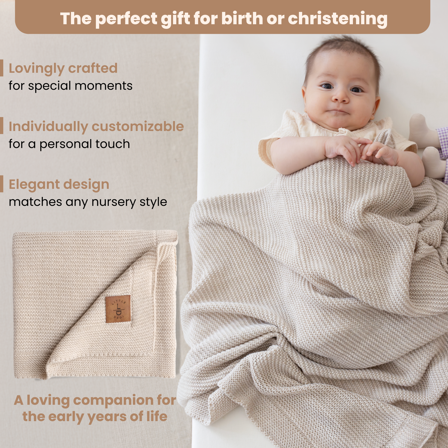 Little Dedi Soft Baby Knitted Blanket - Soft Toddler, Crib, Stroller Blanket - Neutral Swaddle and Receiving Blanket for Newborns, 30 x 40 in, Stone