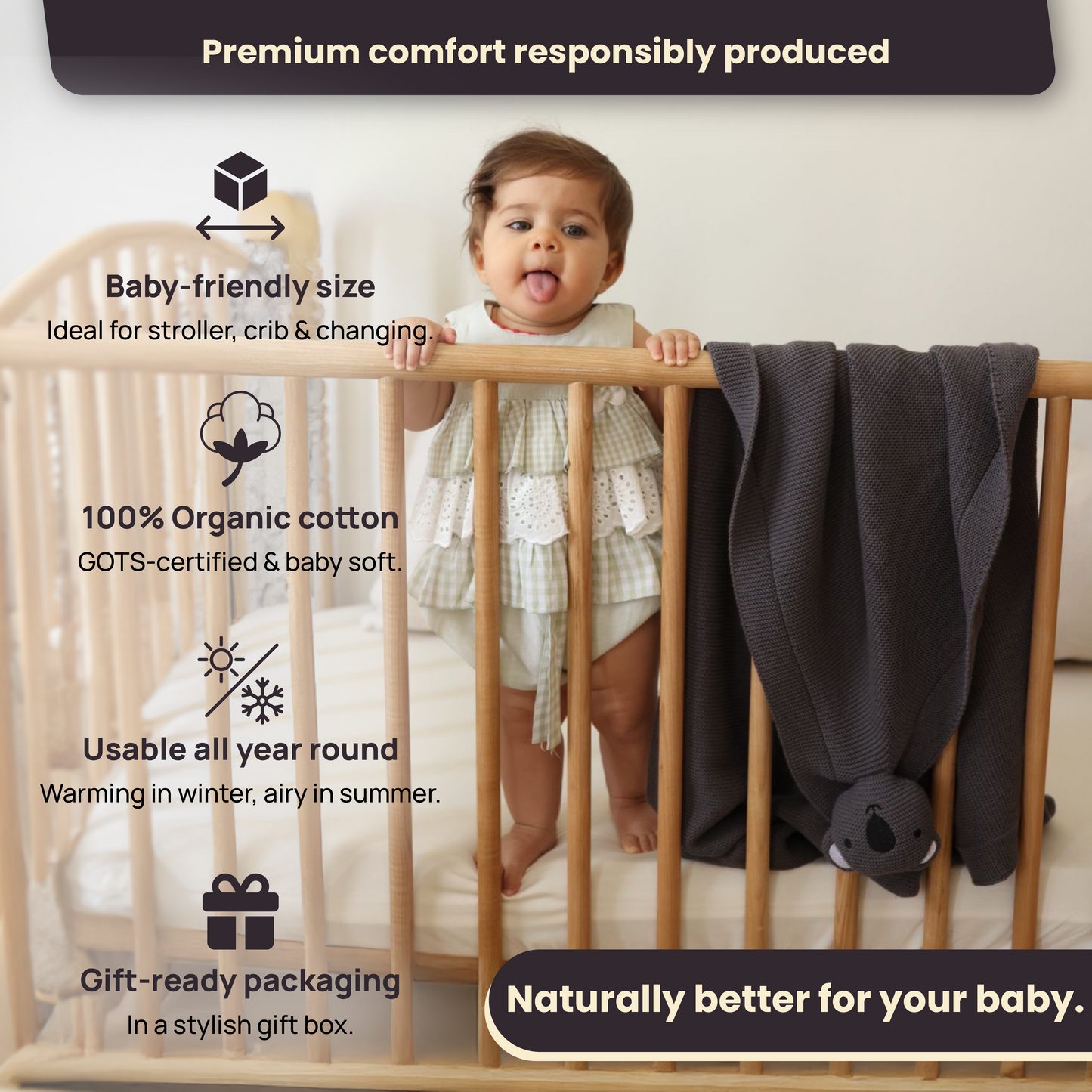 Little Dedi 100% Organic Cotton Baby Blanket with Koala Comforter – Soft Swaddle Blanket for Newborns, Crib & Pram Bedding