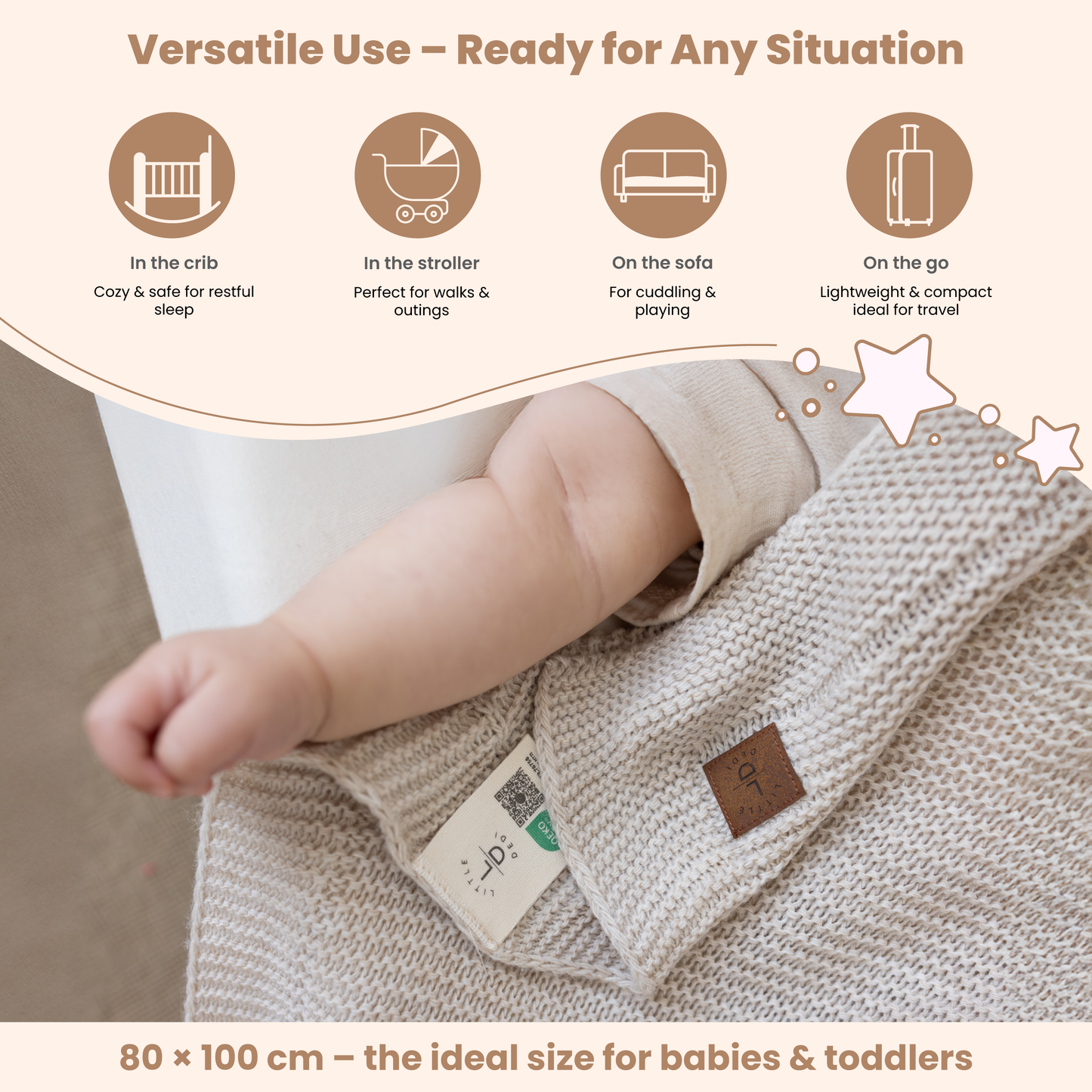 Little Dedi Soft Baby Knitted Blanket - Soft Toddler, Crib, Stroller Blanket - Neutral Swaddle and Receiving Blanket for Newborns, 30 x 40 in, Stone