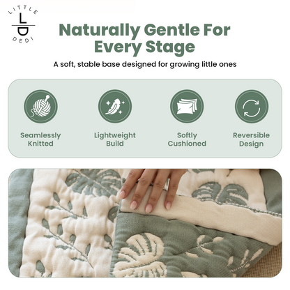 Little Dedi Organic Baby Changing Mat 20x33 Inch – OCS Certified Turkish Cotton Quilted Diaper Pad – Reversible, Soft, Washable Portable Mat for Newborn Travel – Monstera Leaf Green Beige