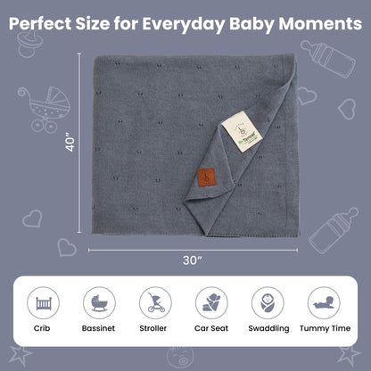 Little Dedi- 100% Tencel Lyocell Organic Baby Blanket – Double Layer, Breathable & Temperature Regulating – Oeko-TEX Certified – 30x40” – Gift Box + Ribbon Wrapped (Grey Blue)