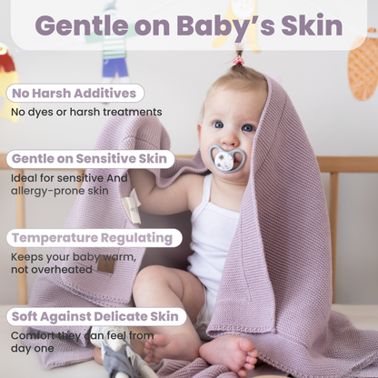 Little Dedi %100 Organik Pamuk GOTS Sertifikalı Hediye Kutulu Bebek Örgü Battaniye - Yumuşak Bebek, Beşik, Puset Battaniyesi - Yenidoğanlar için Nötr Kundak ve Puset Örtüsü, 76x101 cm, Lavanta Frost