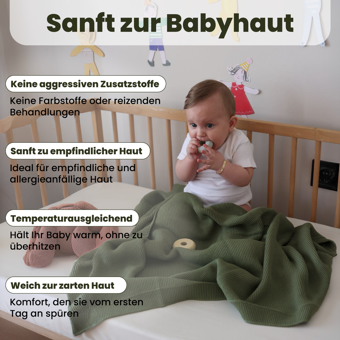 Little Dedi 100% Organic Cotton Baby Knitted Blanket with Gift Box - Soft Toddler, Crib, Stroller Blanket - Neutral Swaddle and Receiving Blanket for Newborns, 30"x40", Pepper Green