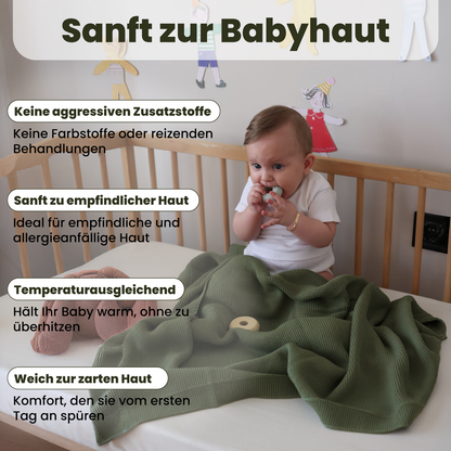 Little Dedi 100% Organic Cotton Baby Knitted Blanket with Gift Box - Soft Toddler, Crib, Stroller Blanket - Neutral Swaddle and Receiving Blanket for Newborns, 30"x40", Pepper Green