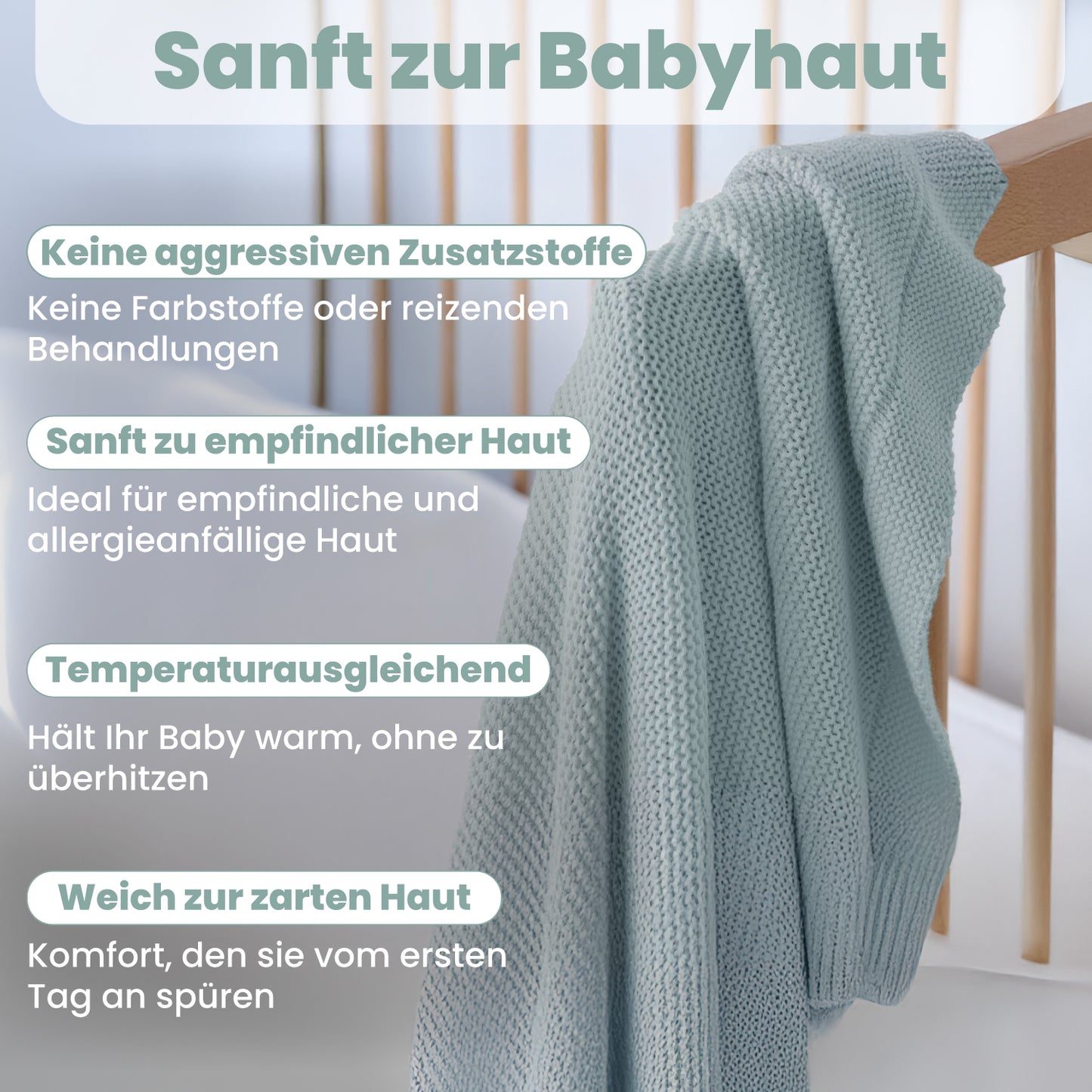 Little Dedi 100% Organic Cotton Baby Knitted Blanket with Gift Box - Soft Toddler, Crib, Stroller Blanket - Neutral Swaddle and Receiving Blanket for Newborns, 30"x40", Sage