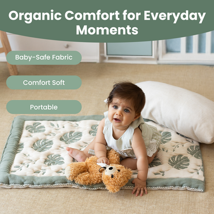 Little Dedi Organic Baby Changing Mat 20x33 Inch – OCS Certified Turkish Cotton Quilted Diaper Pad – Reversible, Soft, Washable Portable Mat for Newborn Travel – Monstera Leaf Green Beige
