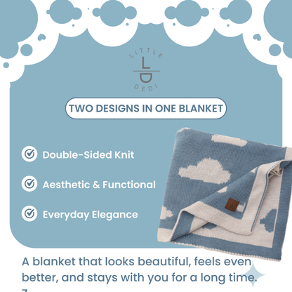 Little Dedi Baby Blanket 30x40 in – Soft, Reversible Acrylic Knit Blanket with Bow – Oeko-TEX Certified – Cloud Smoke Blue