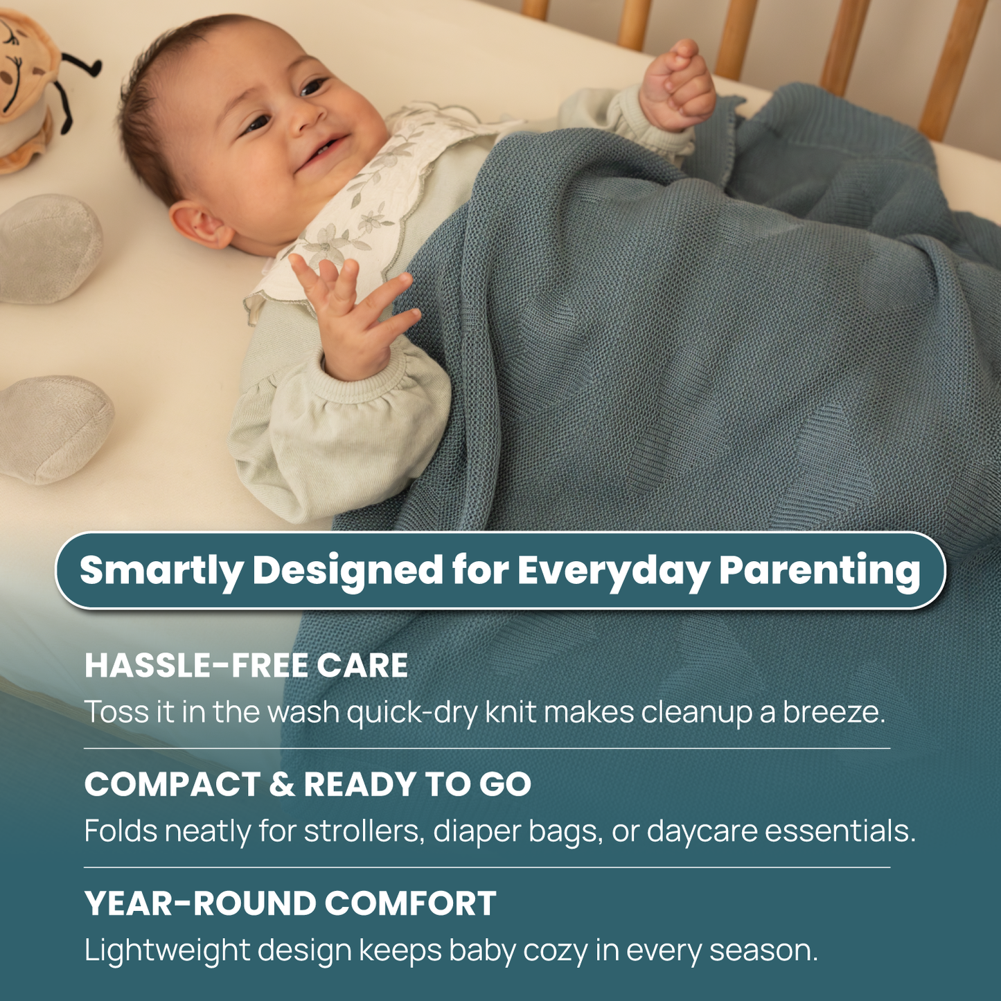 Little Dedi Soft Baby Knitted Blanket - Soft Toddler, Crib, Stroller Blanket - Neutral Swaddle and Receiving Blanket for Newborns, 30 x 40 in, Smoke Blue Design: Hearts