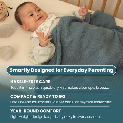 Little Dedi Soft Baby Knitted Blanket - Soft Toddler, Crib, Stroller Blanket - Neutral Swaddle and Receiving Blanket for Newborns, 30 x 40 in, Smoke Blue Design: Hearts